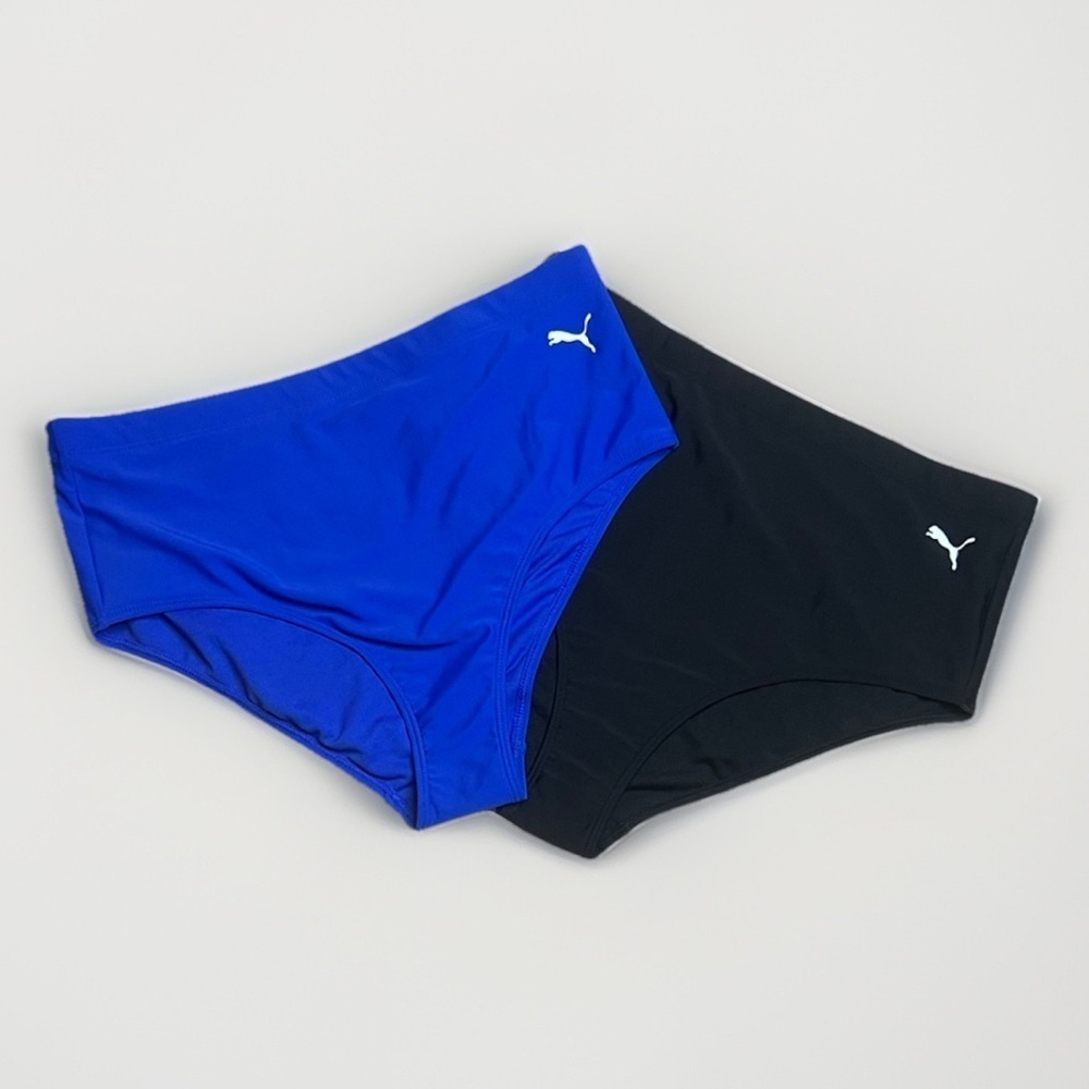NWOT Puma Black and Blue Swim Bikini Bottoms High Rise sz L w Sanitary Sticker